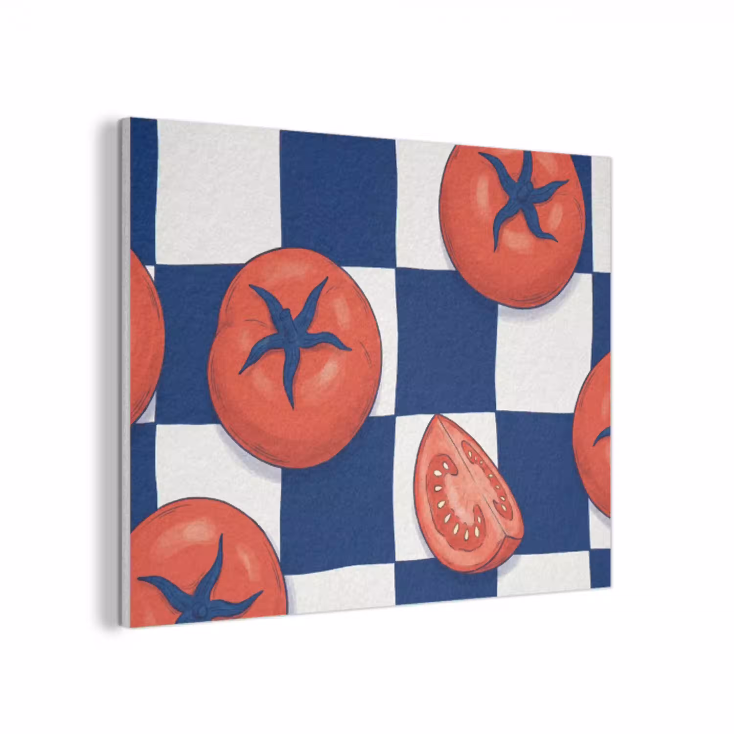Eten - Tomaten - Keuken - Illustratie - Rood-Blauw PET vilt klein -3d