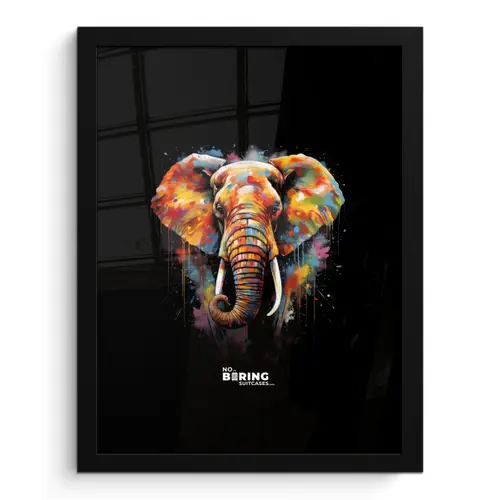 Olifant versierd met kleurrijke spetters fotolijst zwart zonder passe partout klein -3d