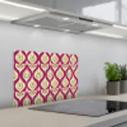 Retro - Floraal - Paars keuken achterwand spatscherm klein 900 -3d_schuin