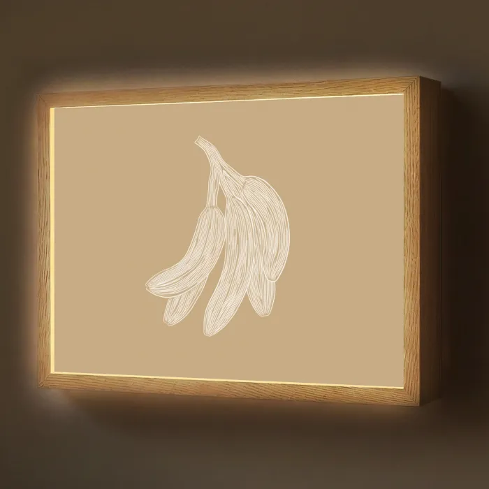 Bananen - Beige - Lijntekening - Minimalistisch Light Box met batterij (Wandlamp) middel -z3d_website