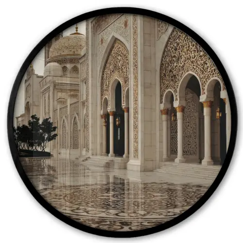 Gouden details - Marmer - Islamitisch Fotolijst rond zonder passe partout klein -3d