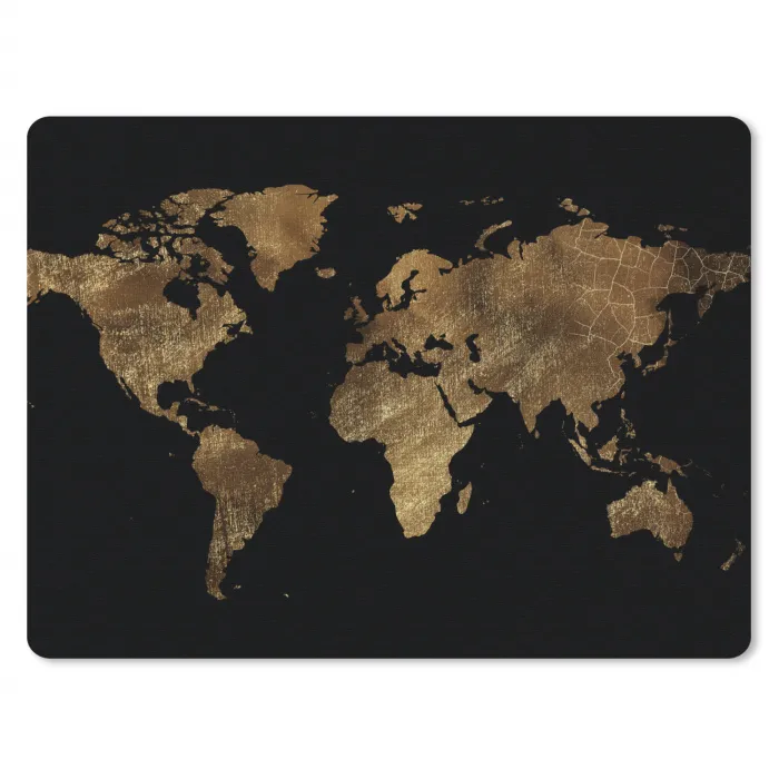 Wereldkaart - Goud - Luxe - Aarde - Zwart muismat rubber klein -3d