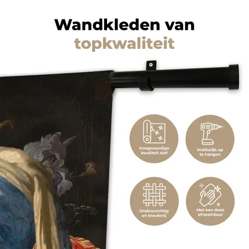 Meisje met de parel - Johannes Vermeer - Bloemen Wandkleed katoen klein -sfeer2