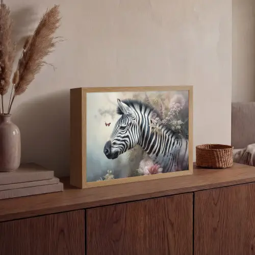 Zebra - Wilde dieren - Vlinder - Bloemen Light Box met batterij (Wandlamp) middel -sfeer2