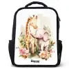 Giraffe en olifant tussen bloemen op witte achtergrond Rugzak - Zwart middel -3d
