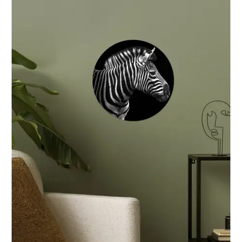 Zebra - Zwart - Wit - Portret - Dieren Wandcirkel behangsticker klein -sfeer2