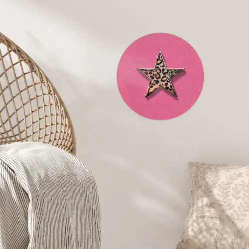 Ster - Luipaard - Print - Roze Wandcirkel behangsticker klein -sfeer4