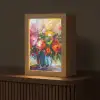 Bloemen - Kleurrijk - Bloempot - Olieverf Light Box met kabel (Tafellamp) klein -z3d_website