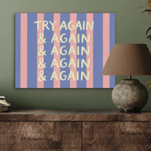 Try again - Strepen - Roze - Verticaal - Blauw PET vilt klein -sfeer2