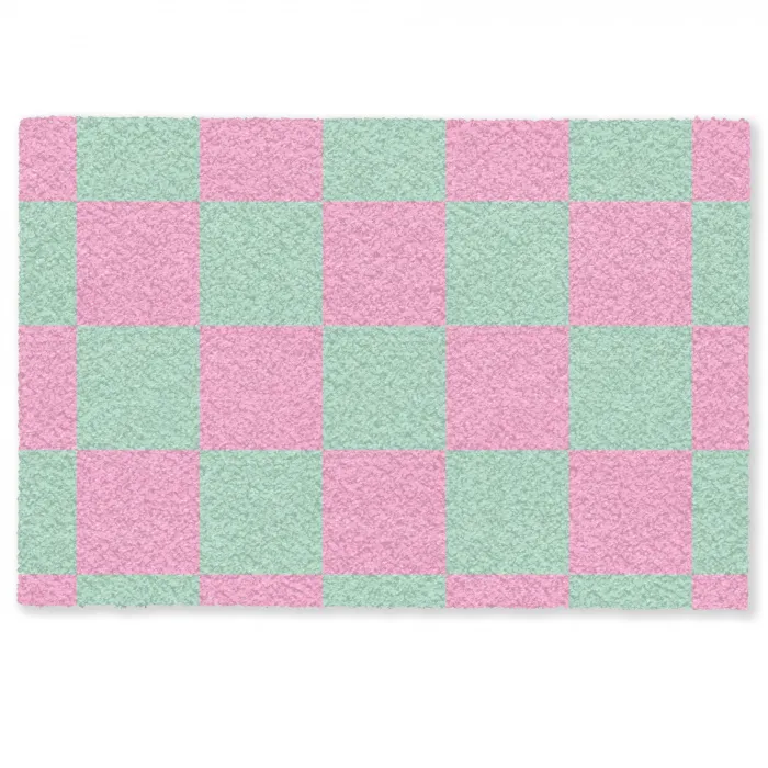 Schaakbord patroon - Groen - Roze - Blokjes Deurmat klein -zkaufland3d