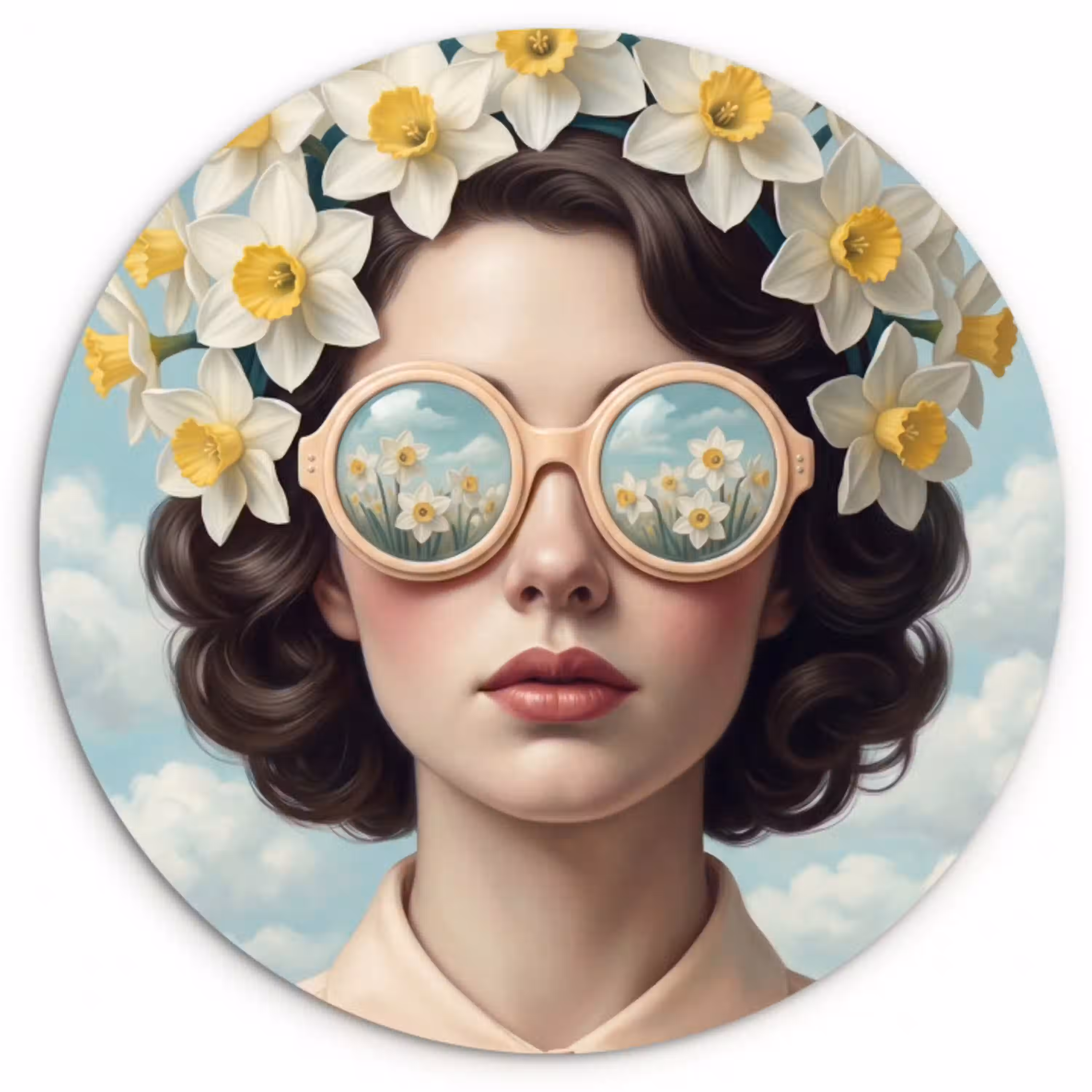 Vrouw - Narcissen - Geel Wandcirkel kunststof plaat 5mm dik klein -3d