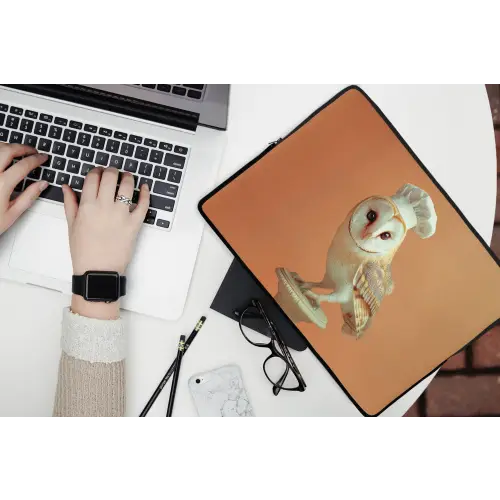 Kerkuil - Koksmuts - Oranje - Vogel laptophoes neopreen klein -bureau