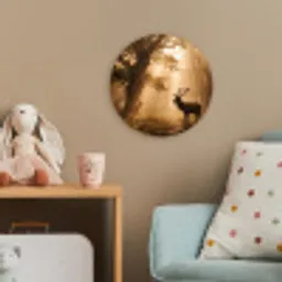 Hert - Bos - Mistig - Natuur - Goud Wandcirkel kunststof plaat 5mm dik klein -tsfeer1_kind