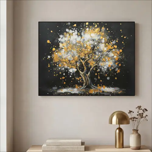 Boom - Zwart - Goud - Wit - Modern Textielframe - compleet frame klein -sfeer2