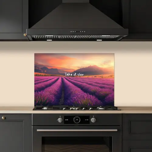 Lavendelveld - Quote - Zonsondergang keuken achterwand spatscherm klein -sfeer1