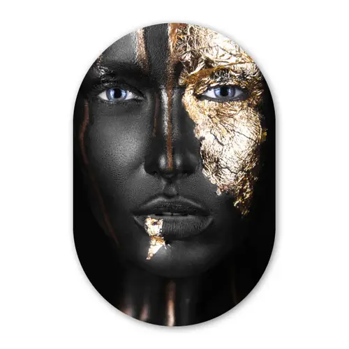 Vrouw - Bladgoud - Zwart - Goud - Luxe Wandcirkel Ovaal Forex klein -3d