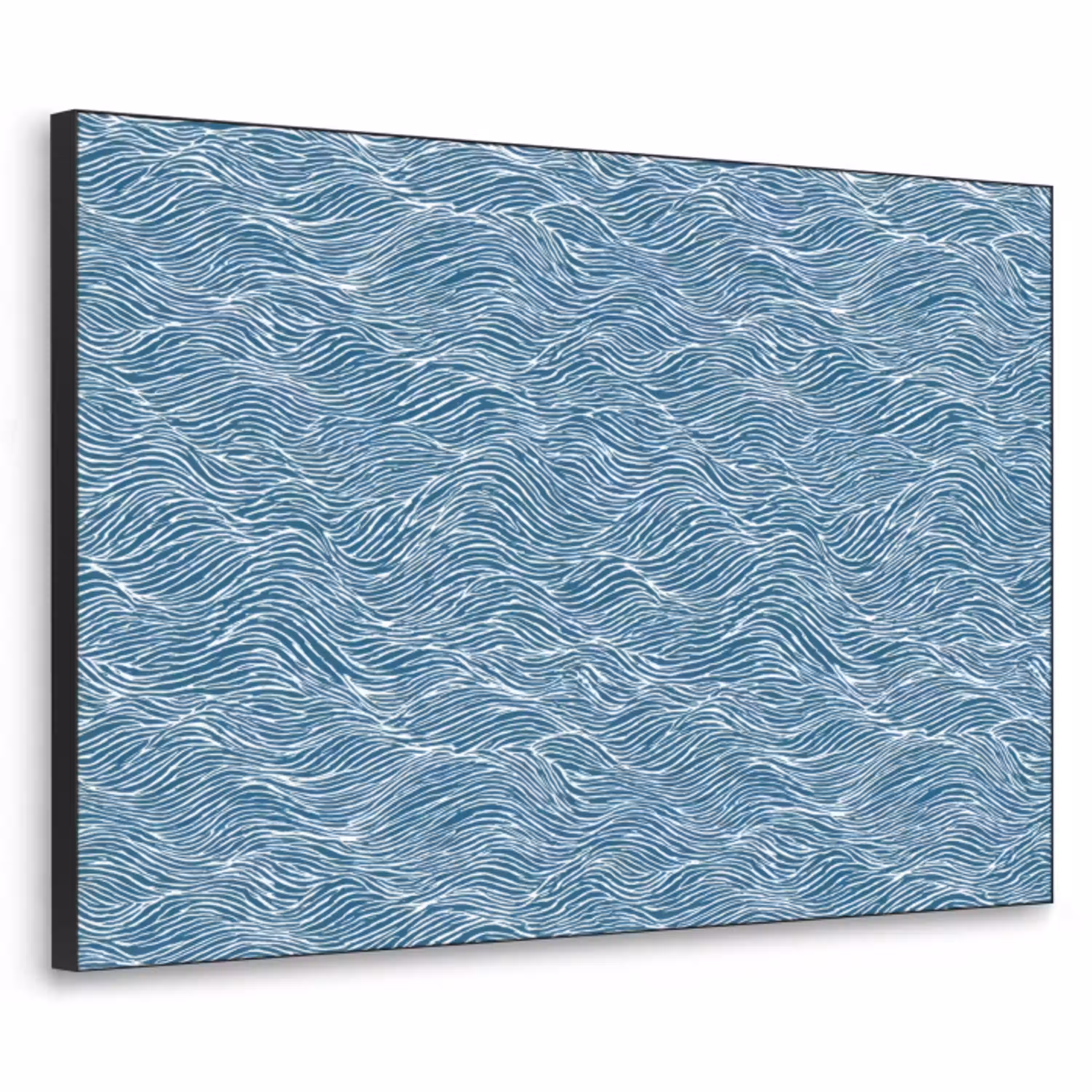 Blauw - Wit - Golven - Getekend - Textuur Textielframe zwart klein 947 -3d