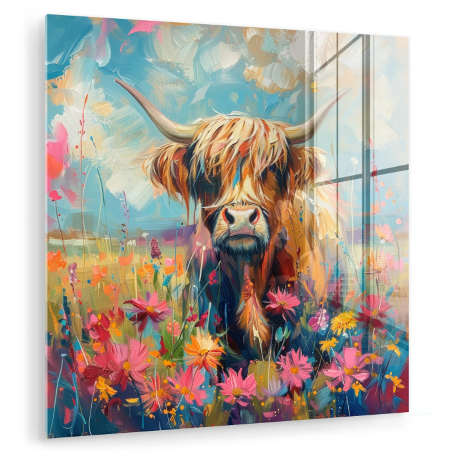 Schotse hooglander - Natuur - Kleurrijk - Bloemen plexiglas 5mm klein -zzzproduct_nieuw