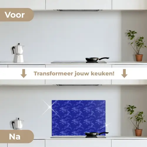 Bloesem - Bloemen - Blauw keuken achterwand spatscherm klein 900 -voor_na_NL