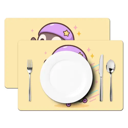 Pinguïn - Rolschaatsen - Geel - Energiek Placemat vinyl groot -zzsfeer2_Kitchenyeah-website