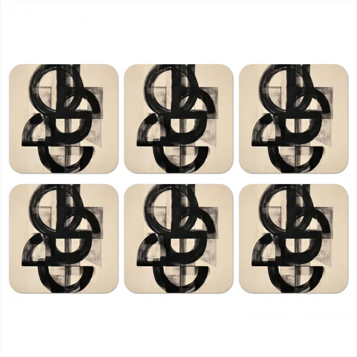 Cirkels - Lijnen - Vormen - Zwart onderzetter kurk middel -3d