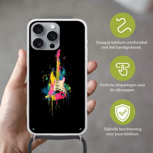 Gitaar - Kleurrijk - Verf Hoesje iPhone 16 Pro Max met koord klein -sfeer2_NL