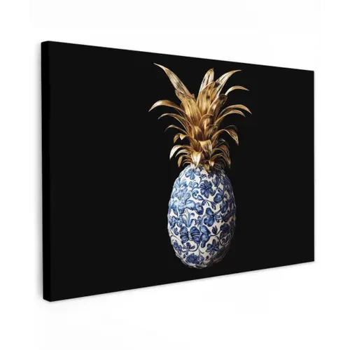 Ananas - Bloemen patroon - Goud - Delftsblauw canvas 2cm klein -z3d