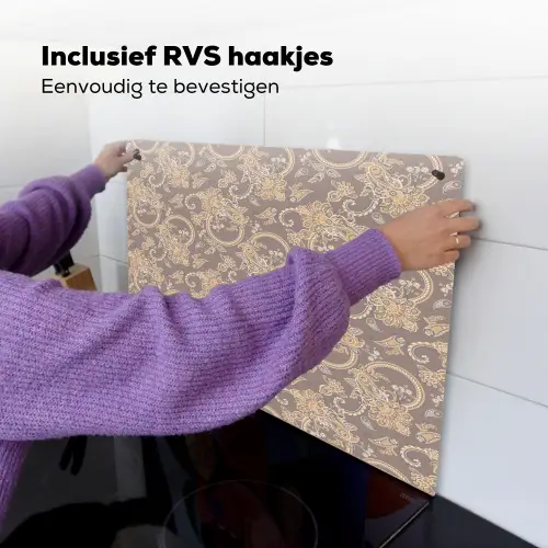 Oosters - Bloemen - Beige - Grijs Inductie beschemer met haakjes klein 777 -ky-ophangen-nl