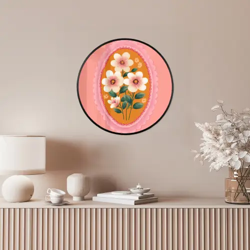 Illustratie - Bloemen - Rand - Roze Fotolijst rond zonder passe partout klein -sfeer3