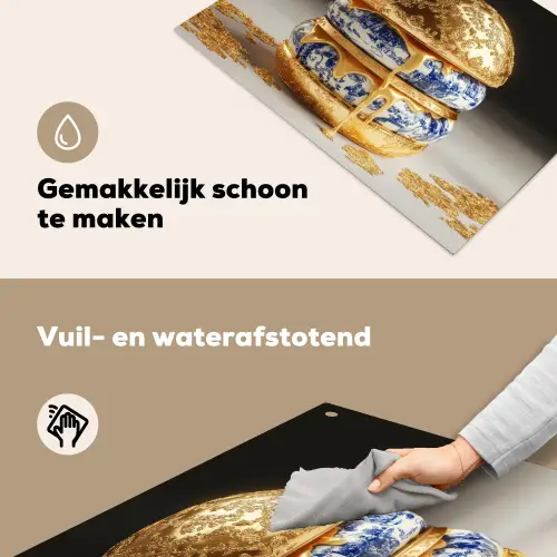 Delftsblauw - Goud - Burger Inductie beschemer met haakjes klein -ky-schoon-nl