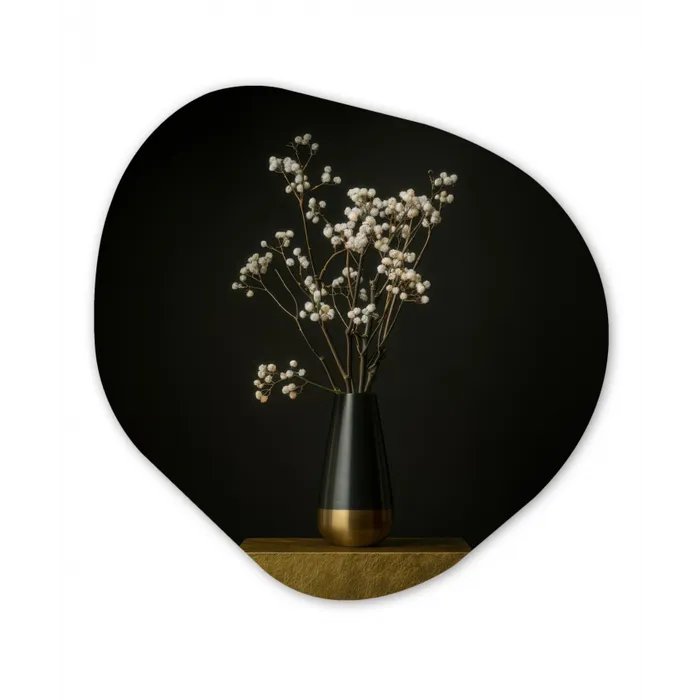 Bloembollen - Wit - Vaas - Minimalistisch Wandcirkel Organisch Aluminium middel -3d