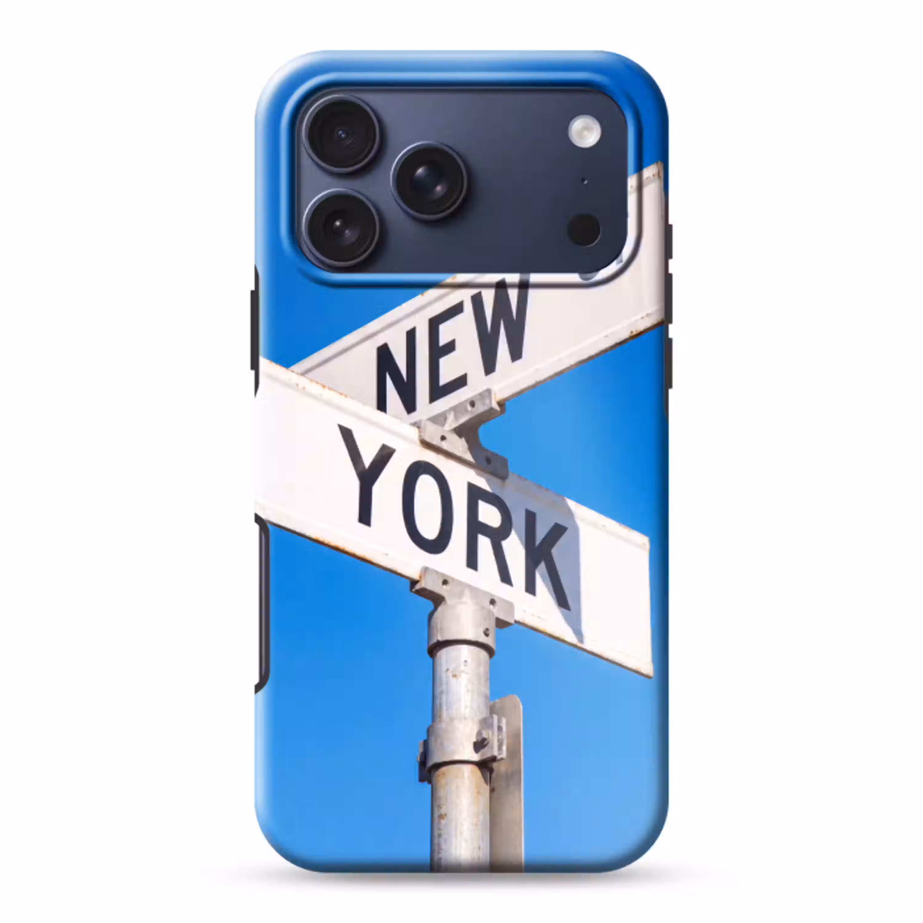 New York - Straatbord - Stad - Urban - Blauw Toughcase MagSafe Apple iPhone 17 Pro Max klein -3d