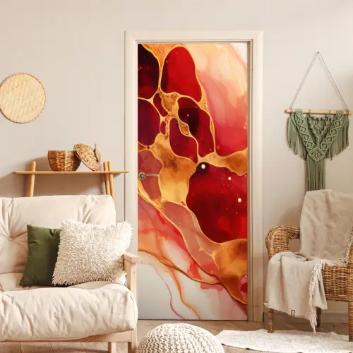 Marmer - Rood - Goud - Modern - Abstract deurposter klein -sfeer2