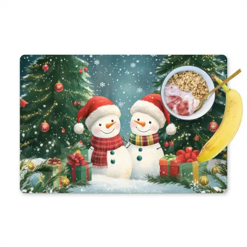 Sneeuwpop - Kerstsneeuw - Groen - Rood Placemat vinyl groot -zzzproduct_Kitchenyeah-website