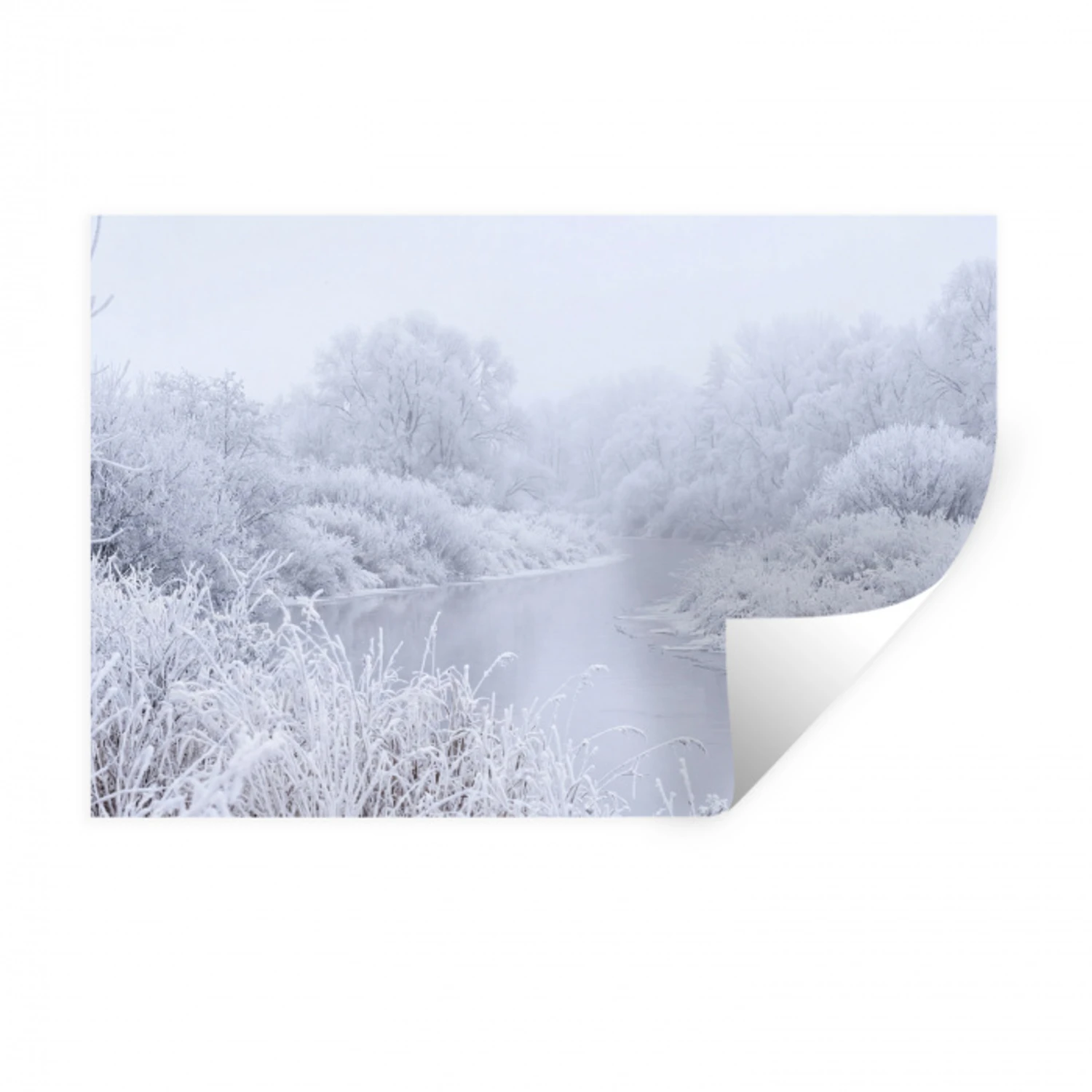 Rivier - Sneeuw - Bos - Winter - Schilderachtig Muursticker klein -3d