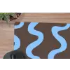 Kronkelende lijnen - Blauw - Bruin - Minimalistisch muismat rubber klein 262 -closeup