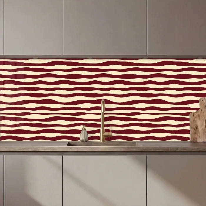 Golven - Rood - Patroon - Crème keuken achterwand 2 middel 871 zz_3dshopping