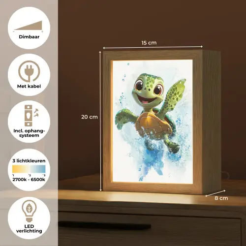 Schildpad - Cartoon - Water - Groen Light Box met kabel klein -USP_NL