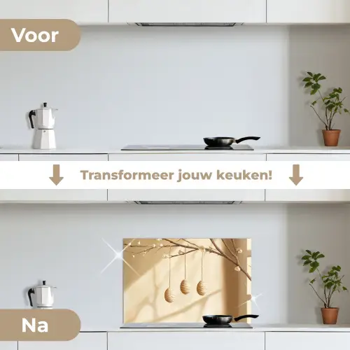 Beige - Paastak - Eieren keuken achterwand spatscherm klein -voor_na_NL