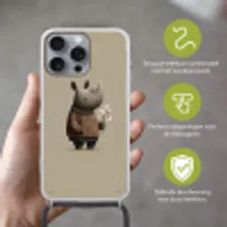 Neushoorn - Witte bloemen - Lief Hoesje iPhone 16 Pro Max met koord klein -sfeer2_NL