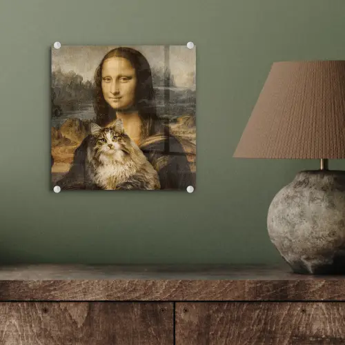 Mona Lisa - Kat - Leonardo da Vinci - Vintage - Kunstwerk - Oude meesters - Schilderij plexiglas 5mm klein -sfeer3