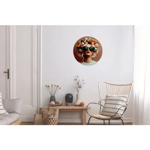 Vrouw - Macarons - Bril Wandcirkel aluminium klein -woonkamer