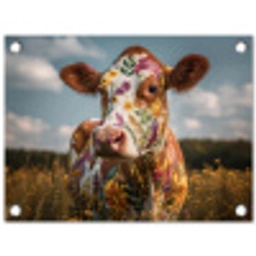 Koe - Bloemen - Weiland tuinposter los doek klein -3d
