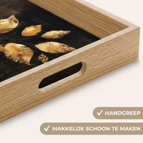 Gouden Bladeren op Donkere Achtergrond Dienblad Rechthoek middel -USP_HandgreepNL