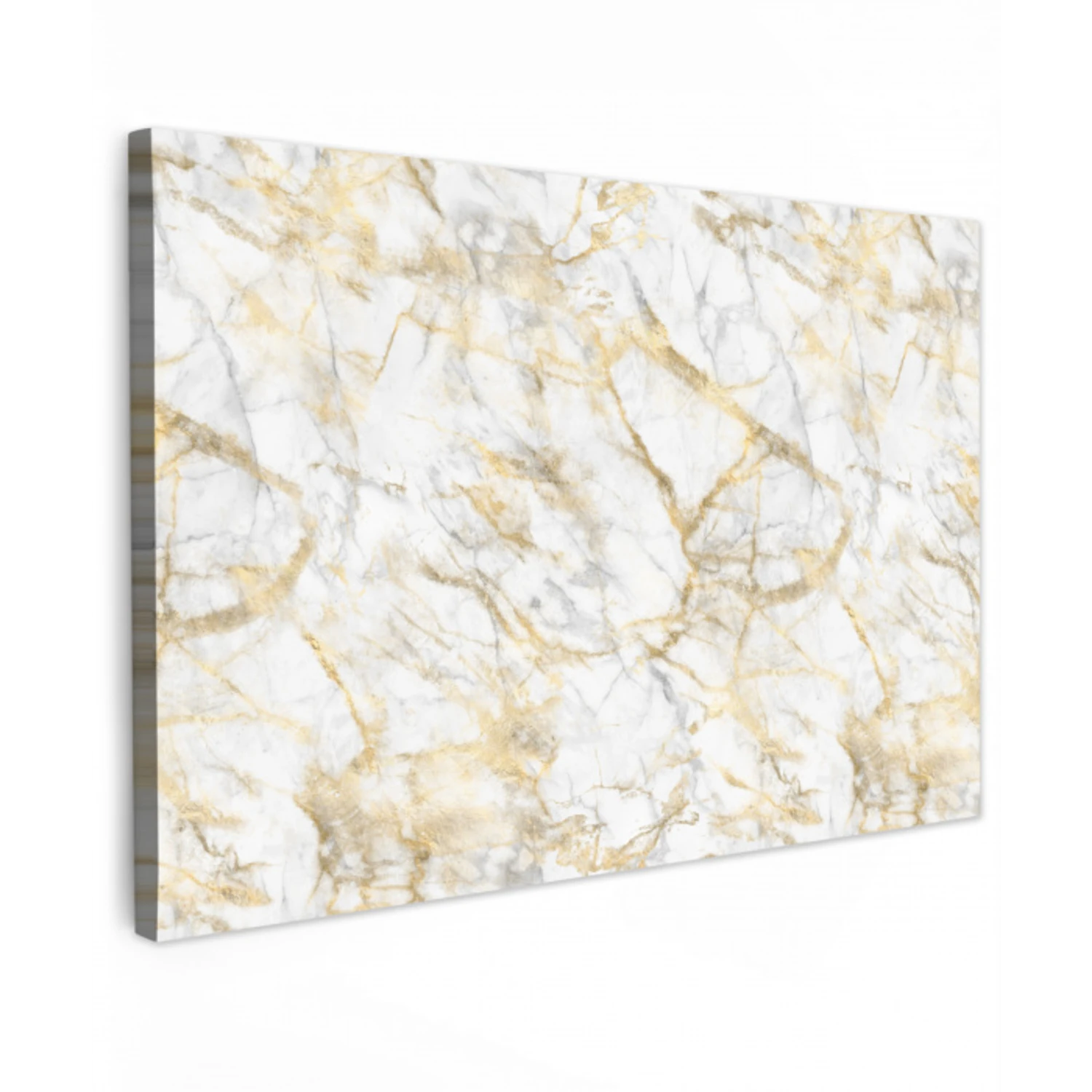 Marmer - Wit - Expressief - Goudaccenten Tuinposter op houten frame 2 cm dik klein 845 -3d