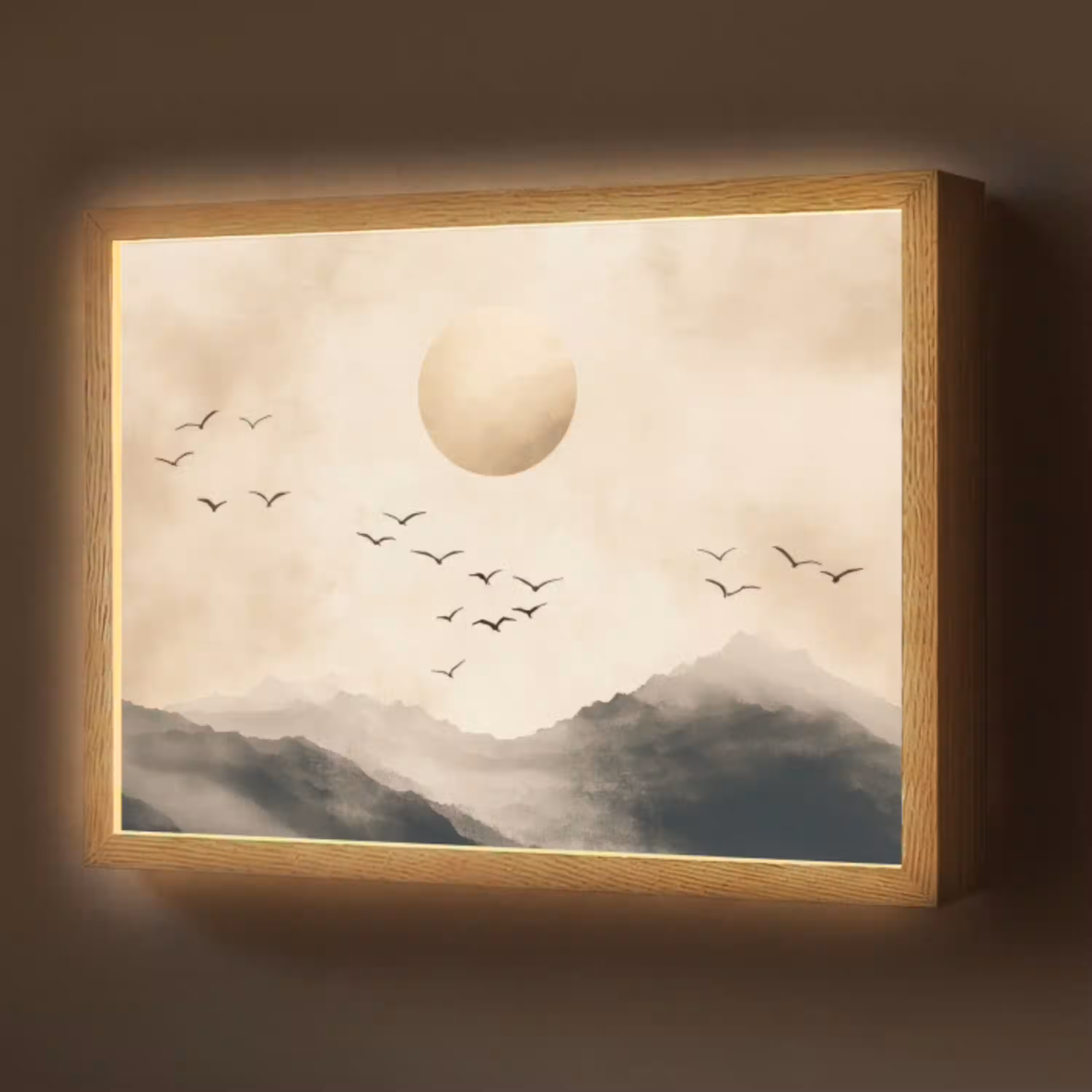 Landschap - Japandi - vogel Light Box met batterij (Wandlamp) middel -z3d_website