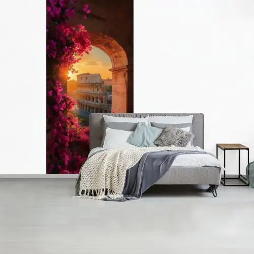 Colosseum - Rome - Roze Bloemen fotobehang vinyl groot -slaapkamer