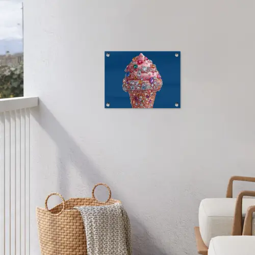 Ijsje - Hoorntje - Steentjes - Blauw tuinposter los doek klein -sfeer8