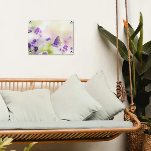 Lavendel - Vlinder - Bloemen tuinposter los doek klein -sfeer7
