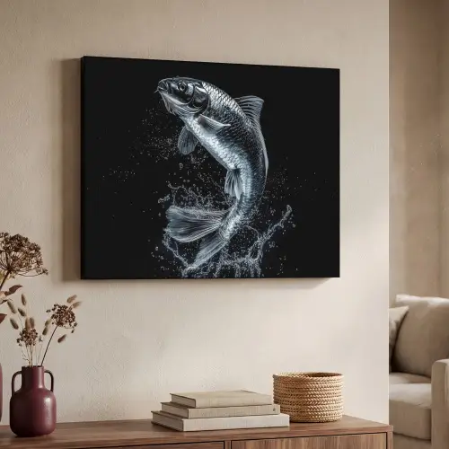 Vis - Koi - Zwart - Water Textielframe - compleet frame klein -sfeer3